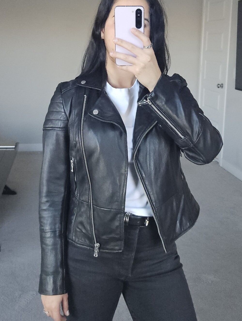 Classic Black Sheep Leather Moto Jacket - Women's